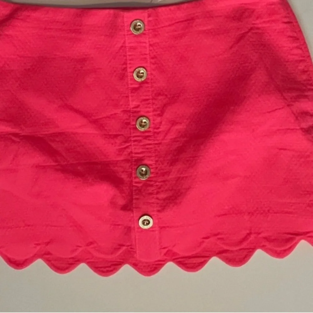 Lilly Pulitzer kaylie scalloped hem skort neon pink gold buttons side zip 14 - Picture 4 of 5